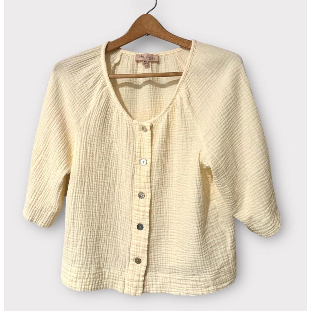 Philosophy Womens Blouse 3/4 Sleeve Button Up Light Weight Pastel Yellow Size M